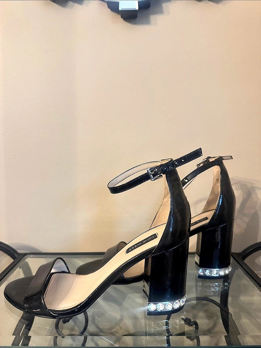 Nine West Rhinestone Heel Sandals in Black US 7.5